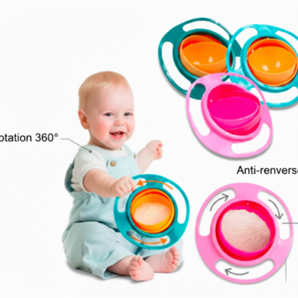 Bol Gyroscopique Anti-Renversement pour Bébé – Rotation 360° Sans BPA