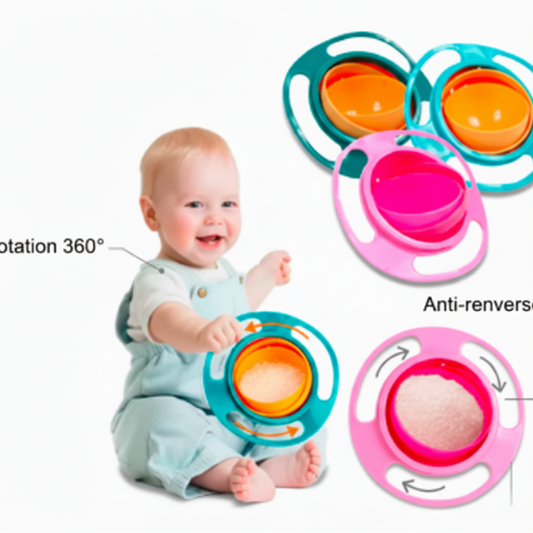 Bol Gyroscopique Anti-Renversement pour Bébé – Rotation 360° Sans BPA