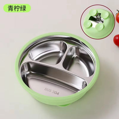 Assiette Ventouse Silicone & Inox Enfant avec Cuillère – Sans BPA