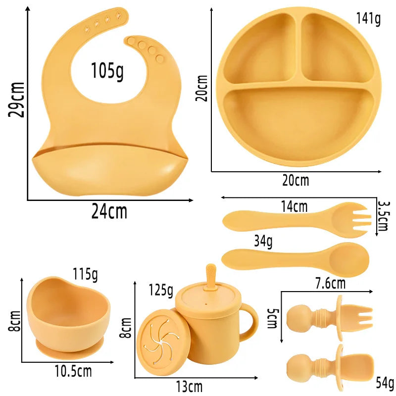 Set de Vaisselle en Silicone Sans BPA pour Bébé – 6, 7 ou 9 Pièces