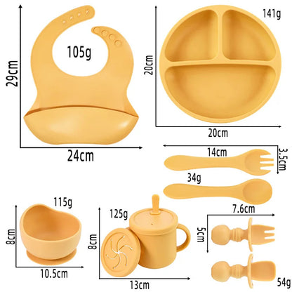 Set de Vaisselle en Silicone Sans BPA pour Bébé – 6, 7 ou 9 Pièces