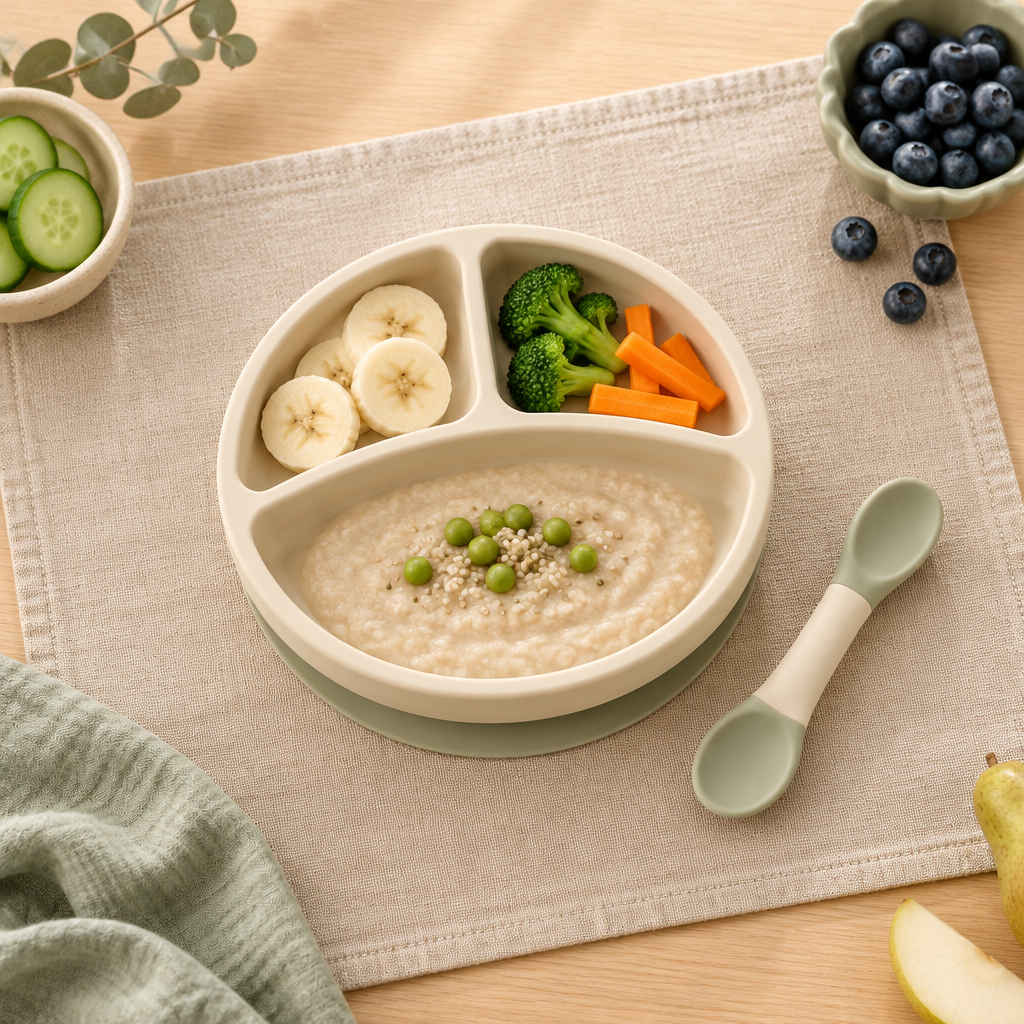 Ensemble repas bébé en vue de dessus