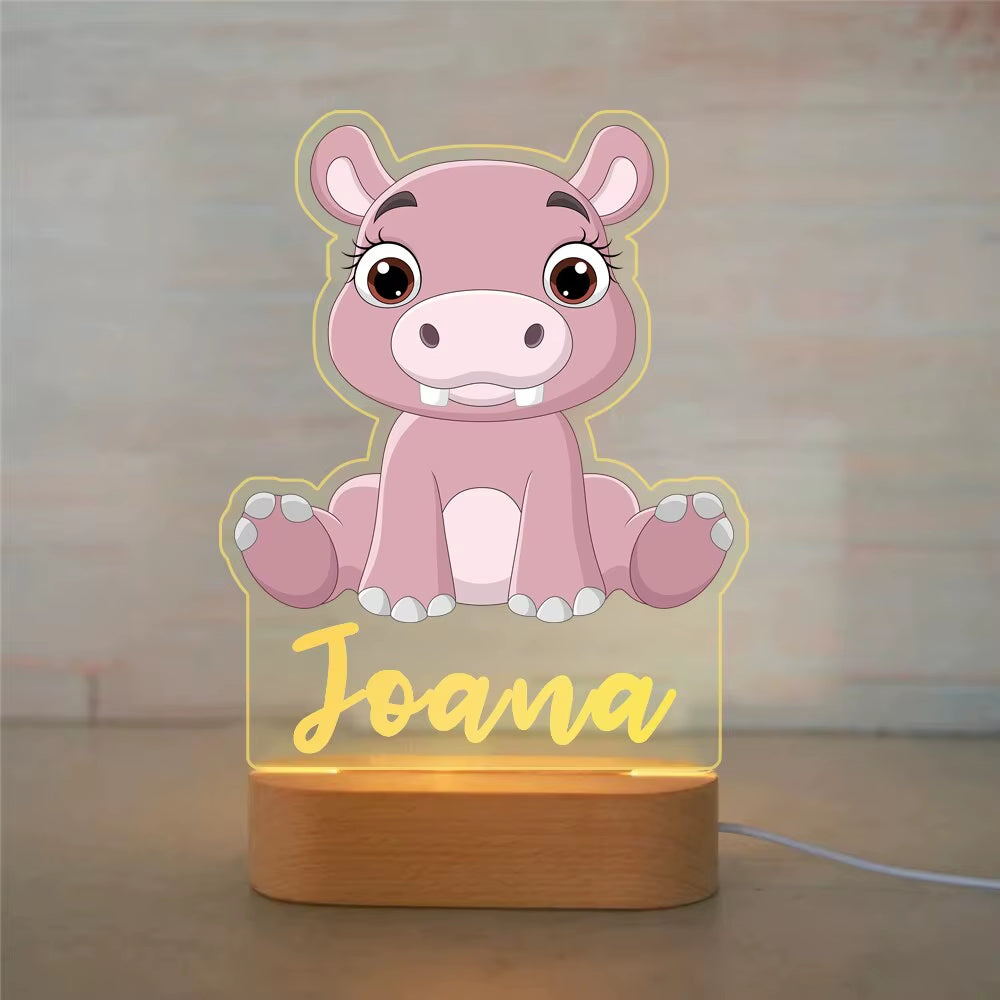 Veilleuse Prénom Personnalisée Bébé – Lampe Animal LED 7 Couleurs