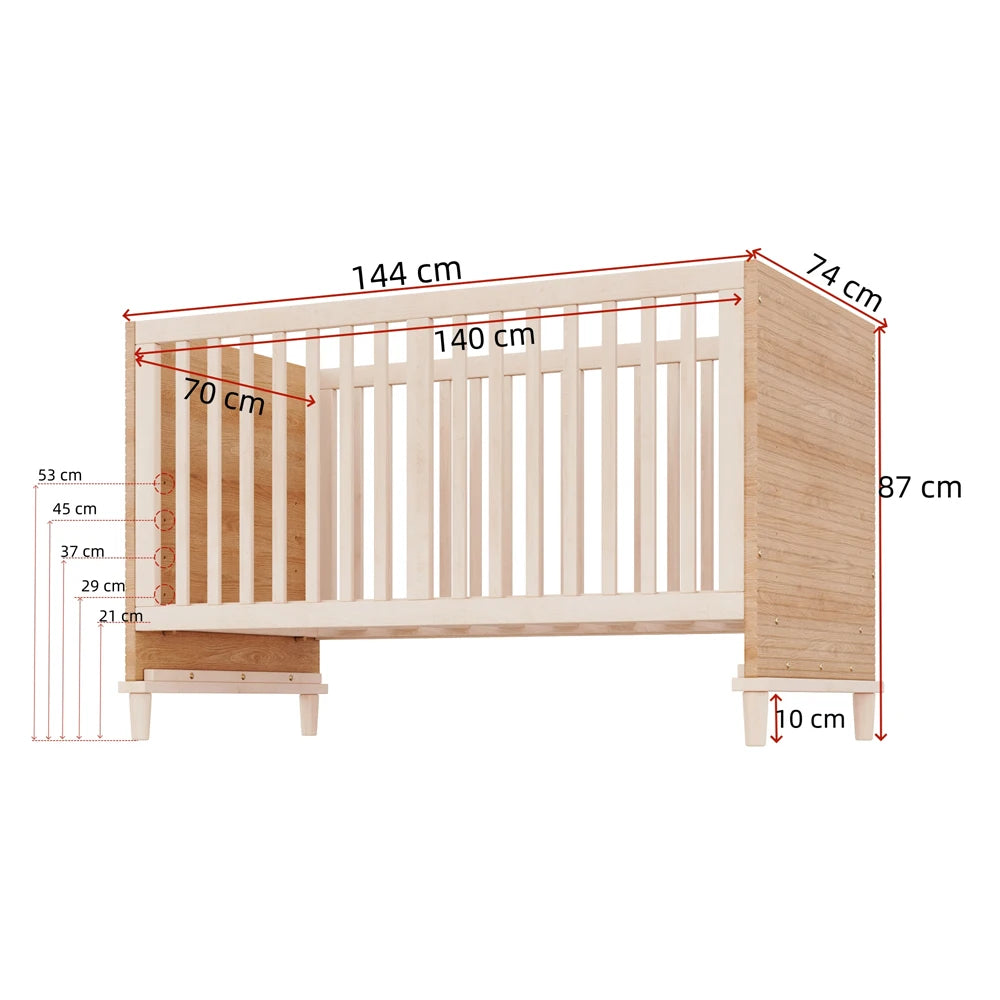 Lit Bébé en Bois Naturel – Hauteur Réglable 5 Positions | 70x140 cm