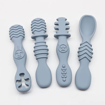 Set 4 Cuillères Silicone Bébé Apprentissage – Sans BPA dès 6 Mois