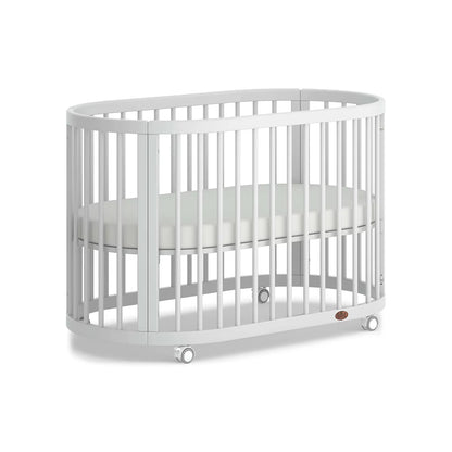 Lit Bébé Ovale Oasis Boori – Multifonctionnel 3 en 1, Bois Massif, Roulettes, 0-12 Ans