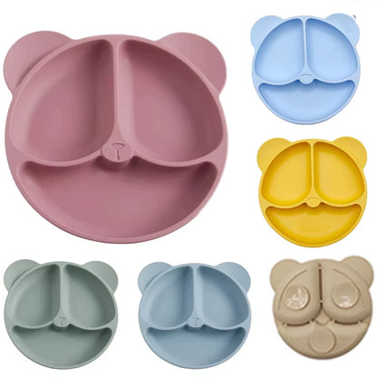 Assiette bébé en silicone avec visage souriant