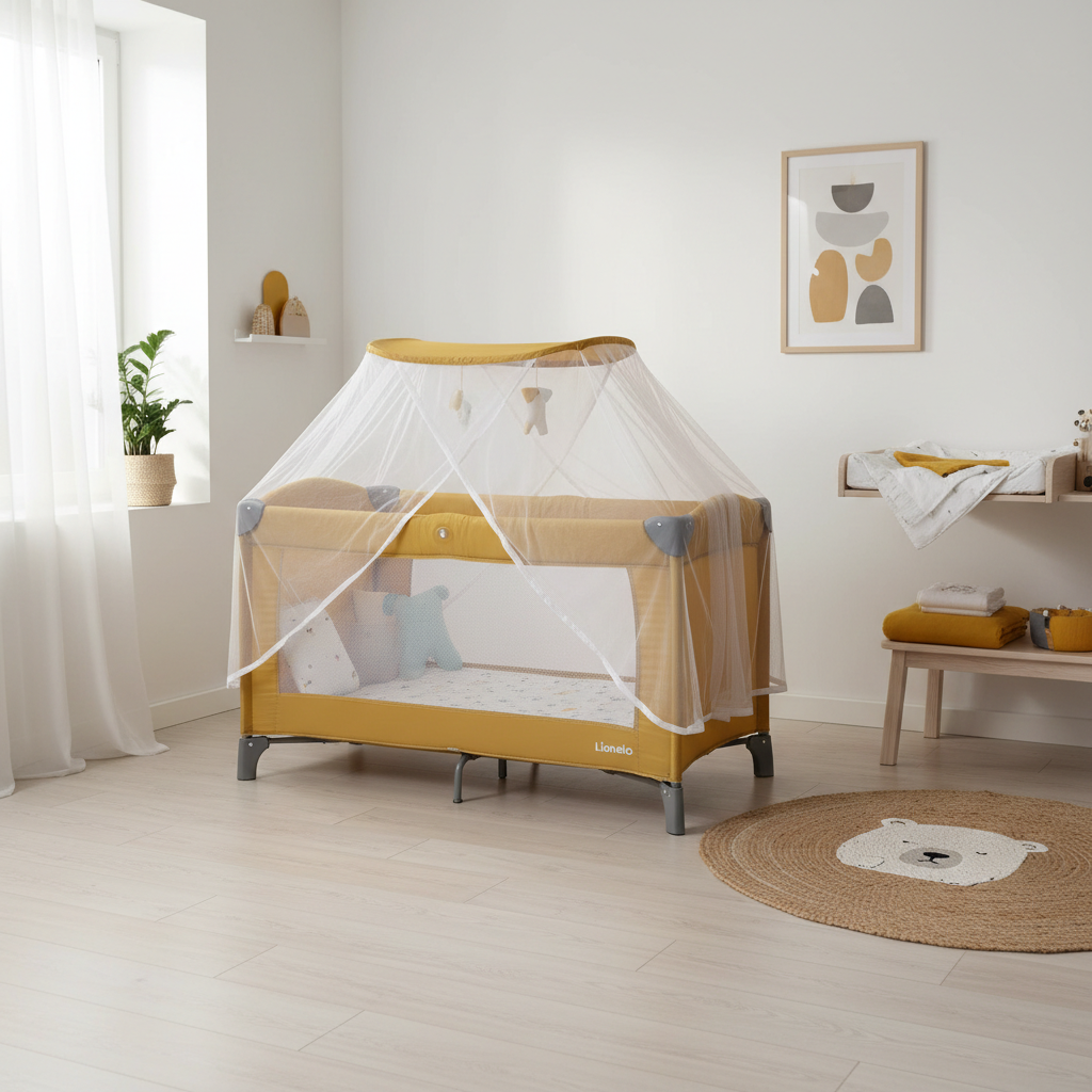 Lionelo Sven Plus – Lit bébé 2 en 1, baldaquin & moustiquaire – Turquoise
