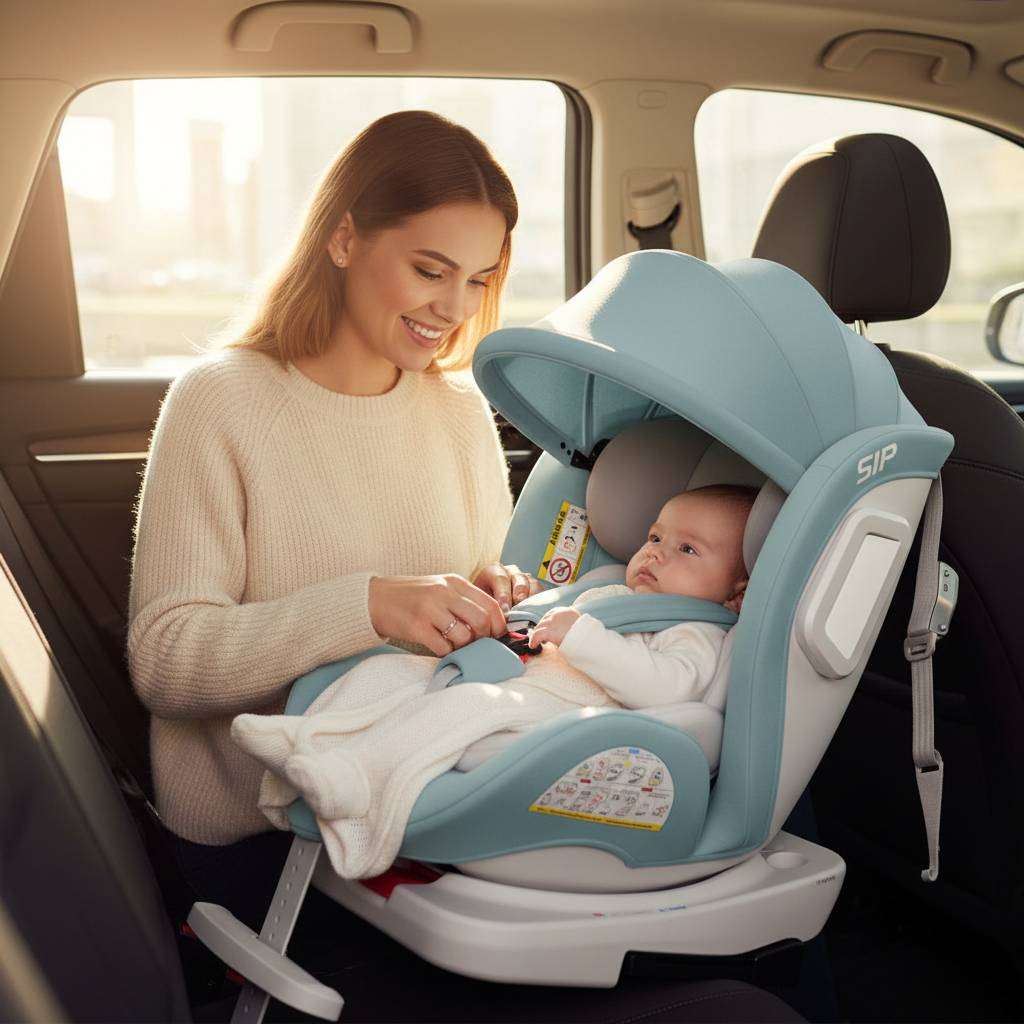 Maman et bébé dans le siège auto
