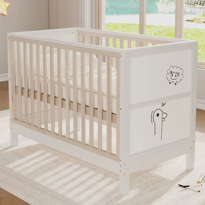 Lit bébé en pin massif avec panneaux à peindre – 120 x 60 cm, 3 hauteurs, convertible