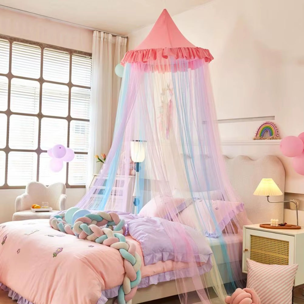 Ciel de lit arc-en-ciel fille | Moustiquaire dôme princesse féerique bébé