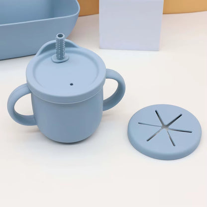 Ensemble Vaisselle Silicone Bébé 7 Pièces – Bavoir, Bol Ventouse, Tasse & Couverts