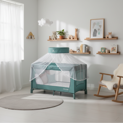 Lionelo Sven Plus – Lit bébé 2 en 1, baldaquin & moustiquaire – Turquoise